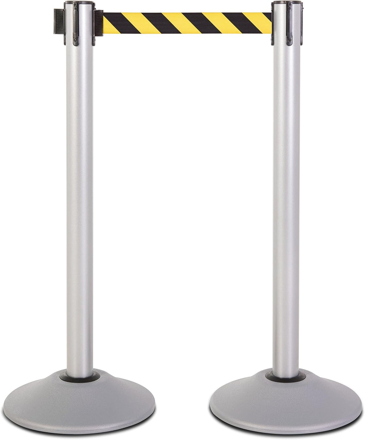 Premium Silver Steel Stanchion with 7.5-Foot Retractable Belt for Crowd Control