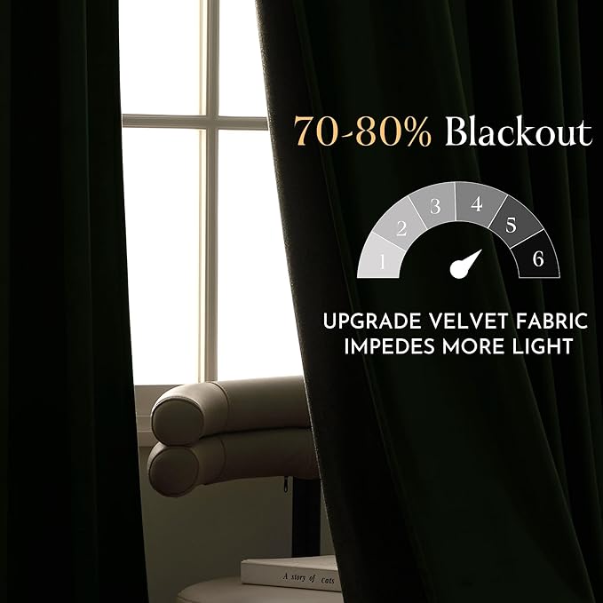 NICETOWN Olive Green Velvet Blackout Curtains 98 inch Long