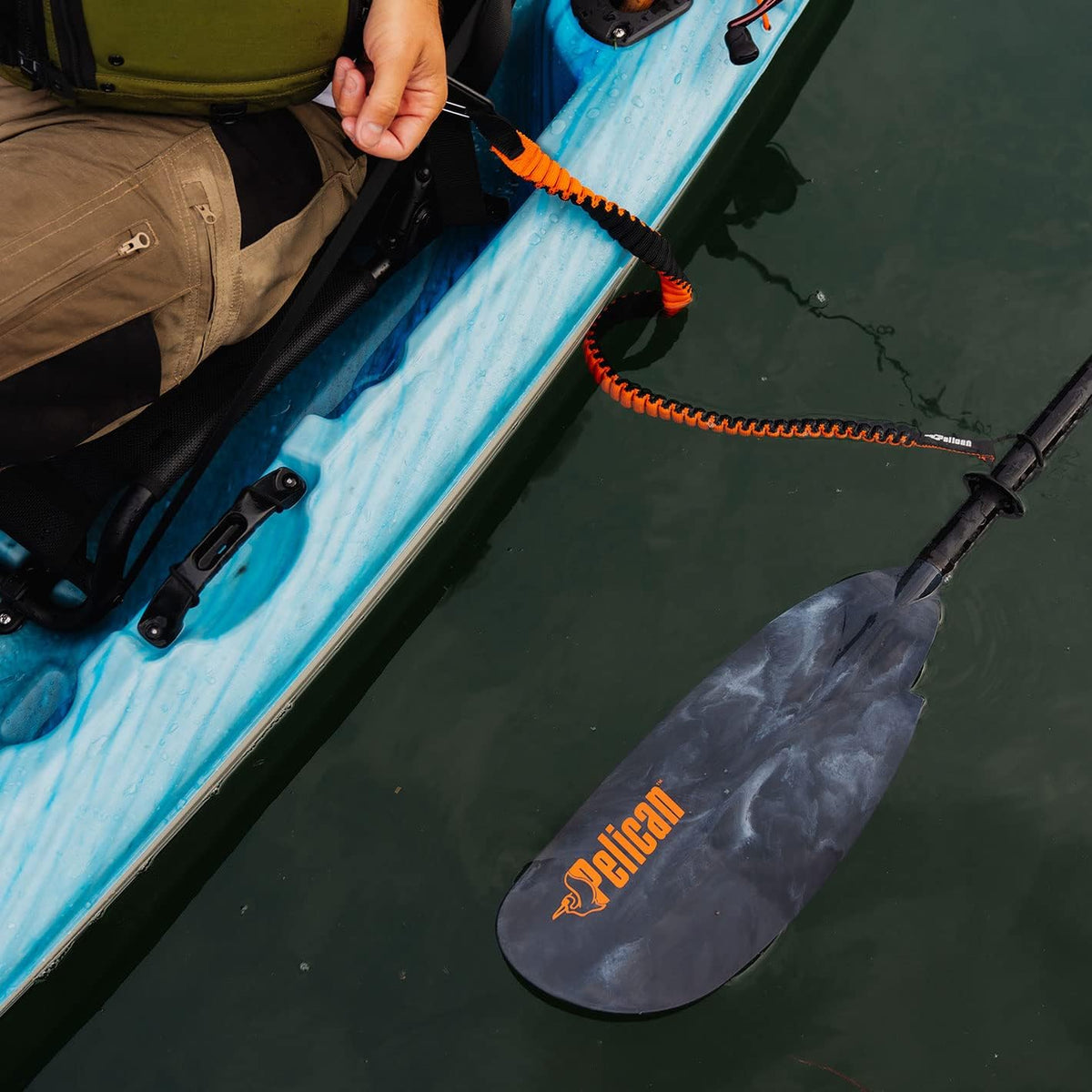 Pelican Paddle Leash | Stretchable Coiled Fishing Rod Holder for Kayak & SUP Paddles
