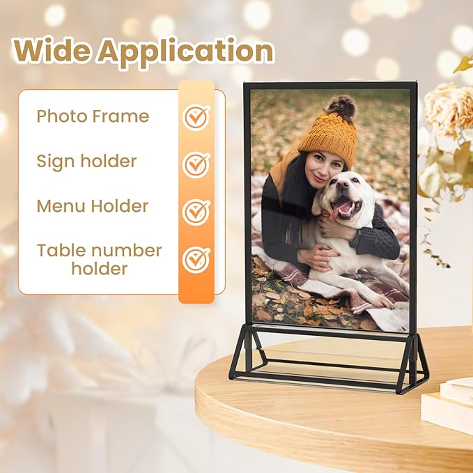 Acrylic Sign Holder 8.5X11 Black Picture Frame Double-Sided Acrylic Frames for Wedding Table Numbers Photo Frames Flyers Menu with Removable Sticky Dots-6 Pack