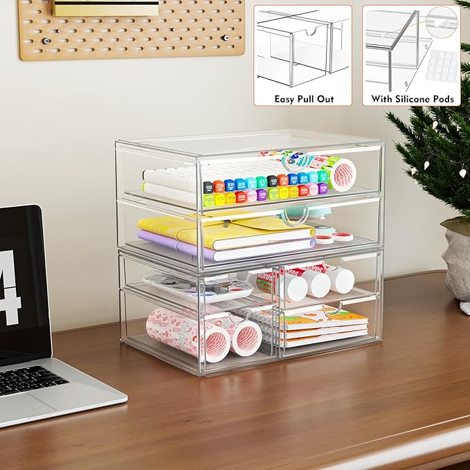 Acrylic Organizer with 6 Drawers, Bathroom Counter Organizer, Makeup Desk Organizers, Office Supplies, Storage Drawers for Cosmetic, Pencil, Coffee