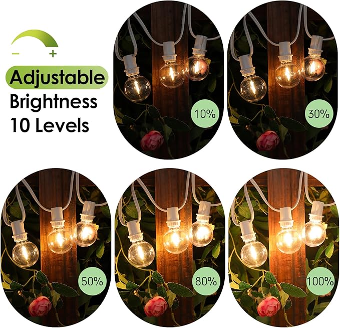 Mlambert 48Ft Solar String Lights, Outdoor Waterproof Patio Lights with 18 Shatterproof G40 Bulbs(1 Spare), Led Light for Backyard-White Wire