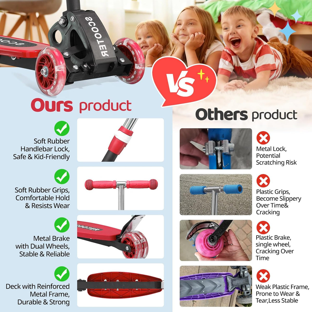 **Kick Scooter for Kids by [Brand Name] - Light-Up 3-Wheel Design | Adjustable Height for Ages 3-7**