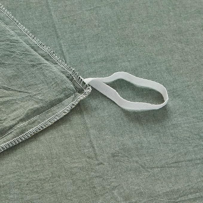 FACE TWO FACE Bedding Duvet Cover Set100% Washed Cotton Duvet Cover Linen Like Textured Breathable Durable Soft Comfy (Queen, Reversible Green)