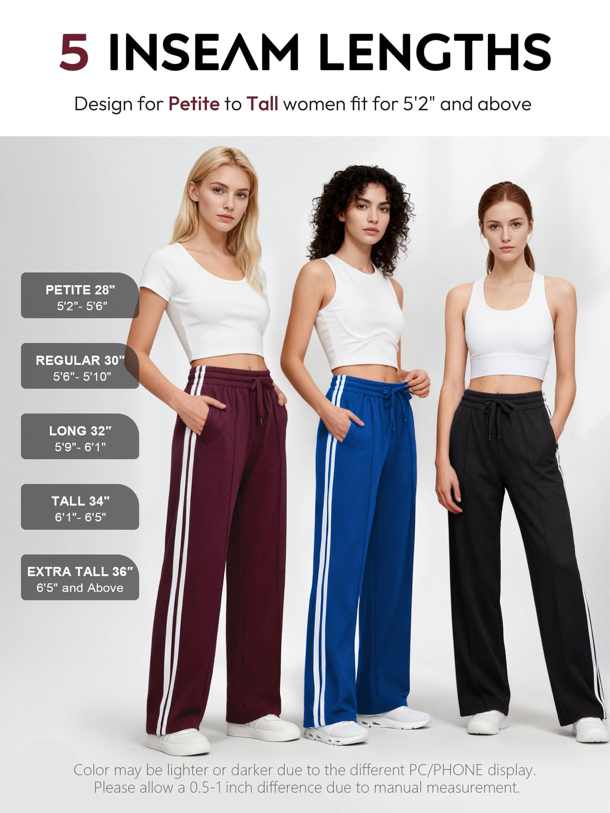 Tapata Extra Tall Woman 36" Inseam Stripes Sweat Pant High Waisted Drawstring Gym Exercise Lounge Joggers, Burgundy, XXL
