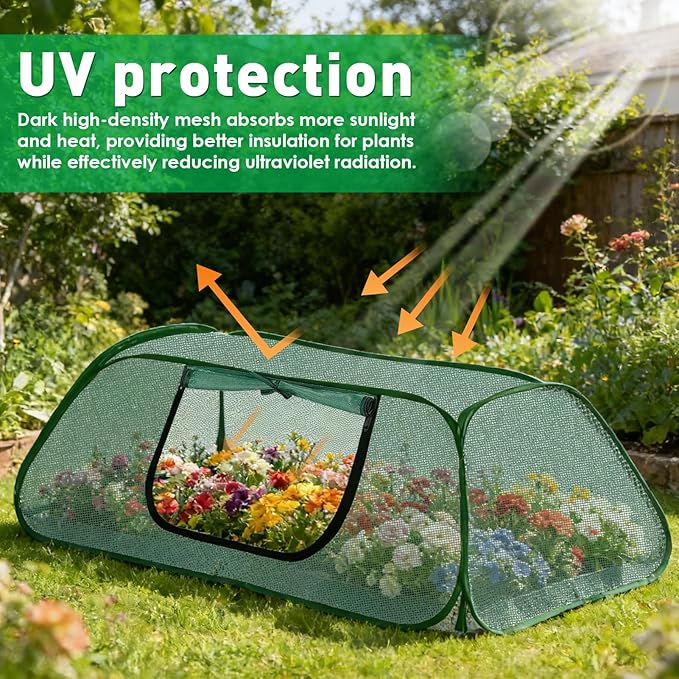 2 Pack Pop-Up Raised Garden Bed Cover with Zipper Door, 30% Sunblock Garden Netting Crop Cage for Raised Beds, Plant Protector for Vegetables Against Birds, Animals & Insects-45" x 22" x 16"