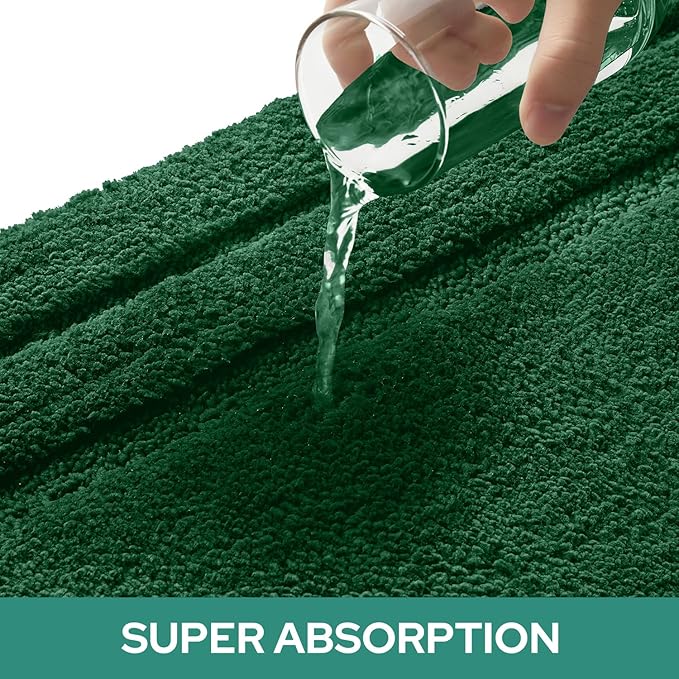 HOMEIDEAS Bathroom Rugs Sets 3 Piece, Super Soft and Absorbent Non Slip Microfiber Toilet Bath Mat with U-Shaped (Dark Green)