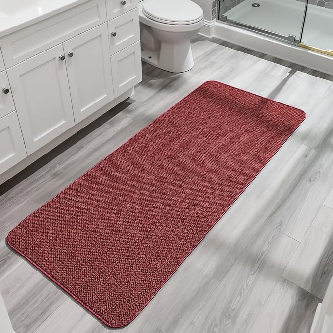 Bath Mat,Ultra Thin Bathroom Runner Rugs,Large Bath Mats for Bathroom,Quick Dry,Non-Slip,Machine Washable,Low Pile,Bath Rug,Shower Outside,Sink,Home Decor Accessories.Red,2'x5'（24x60inch）