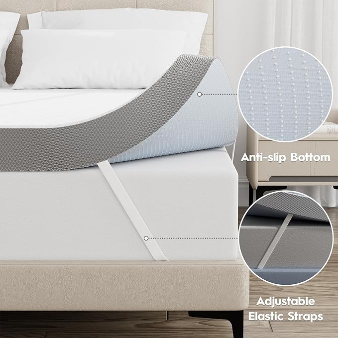 3 Inch Cooling Mattress Topper Twin, Ice Silk with Gel-Infused 40D Memory Foam Mattress Topper with Removable Soft Cover, Pressure Relief & Non-Slip (White, Twin)