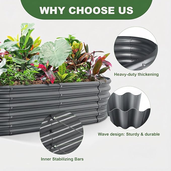 AHEONLAR 3 Pack 4×2×1.5ft Galvanized Raised Garden Bed Outdoor, Sturdy Planter Boxes for Vegetables, Fruits, Flowers and Plants, Easy Assembly, Grey