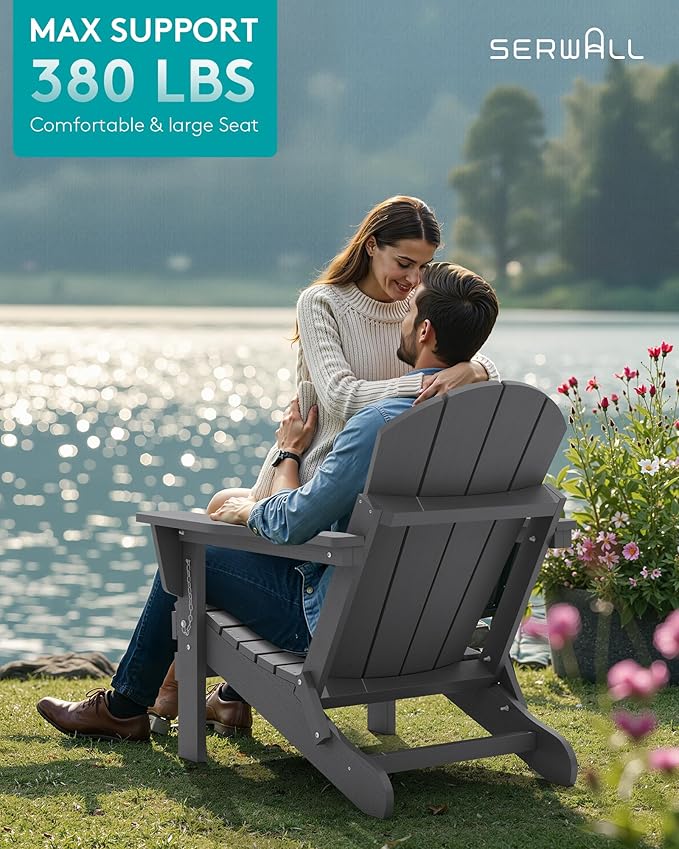 SERWALL Folding Adirondack Chair for Patio Garden Outdoors Fire Pit- (Folding Gray)