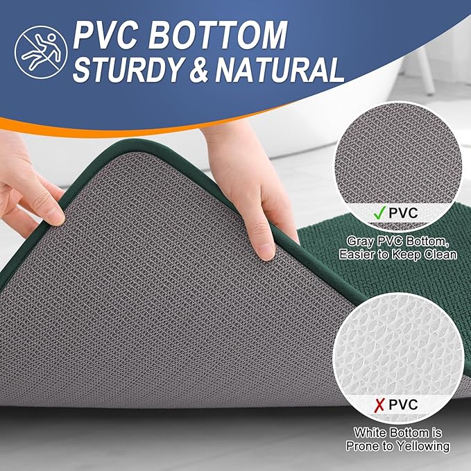 OLANLY Thick Memory Foam Bath Mat Rug 47x20, Extra Soft Absorbent Bathroom Rug, Quick Dry Bath Mats, Non-Slip, Washable Carpet for Bathroom, Tub and Shower, Home Decor Accessories, Blackish Green