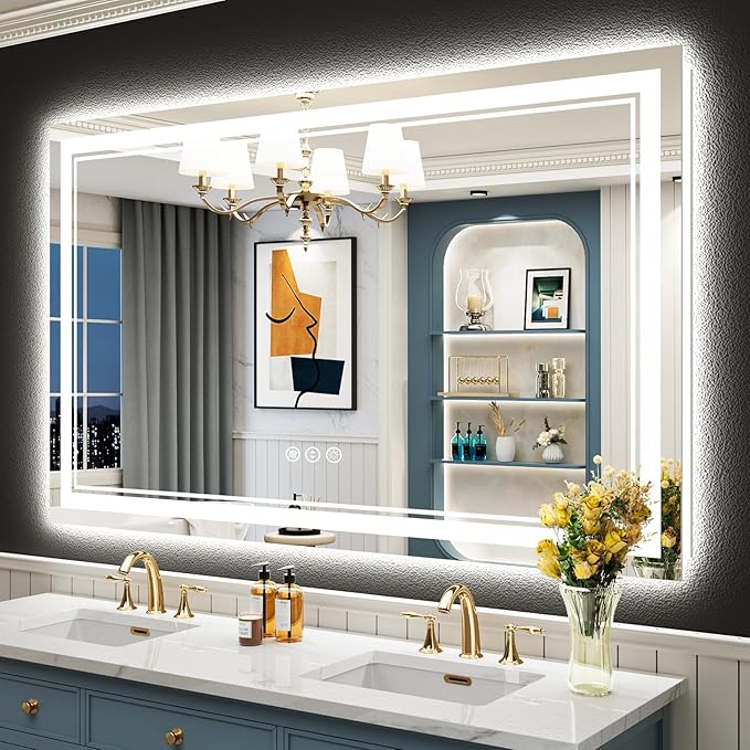 55x36 LED Bathroom Mirror with Lights, Backlit and Front Lit Anti-Fog Lighted