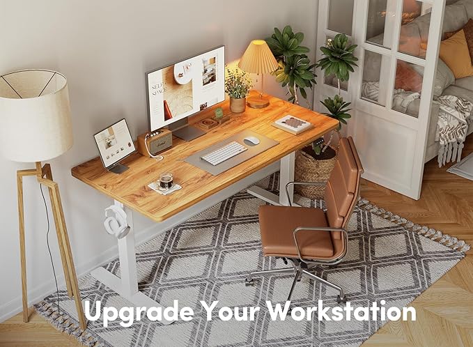 FEZIBO Standing Desk, 55 × 24 Inches Electric Height Adjustable, Sit and Stand Up, Computer Office Desk with Splice Board, Light Rustic