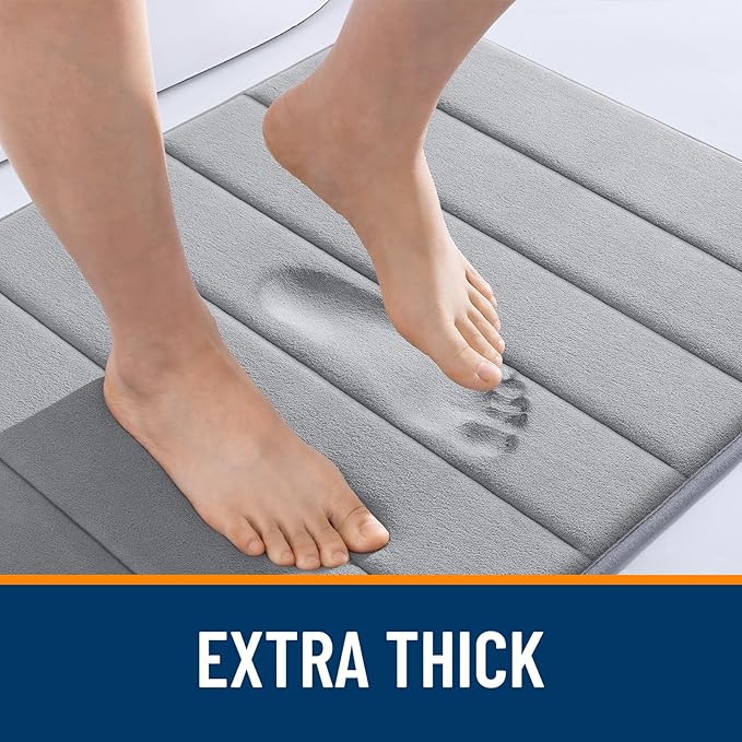 OLANLY Memory Foam Bath Mat 70x46, Super Soft Absorbent Bathroom Rugs, Quick Dry, Machine Washable Shower Floor Rugs, Bathmat Carpet, Bathroom Home Decor Accessories, Grey