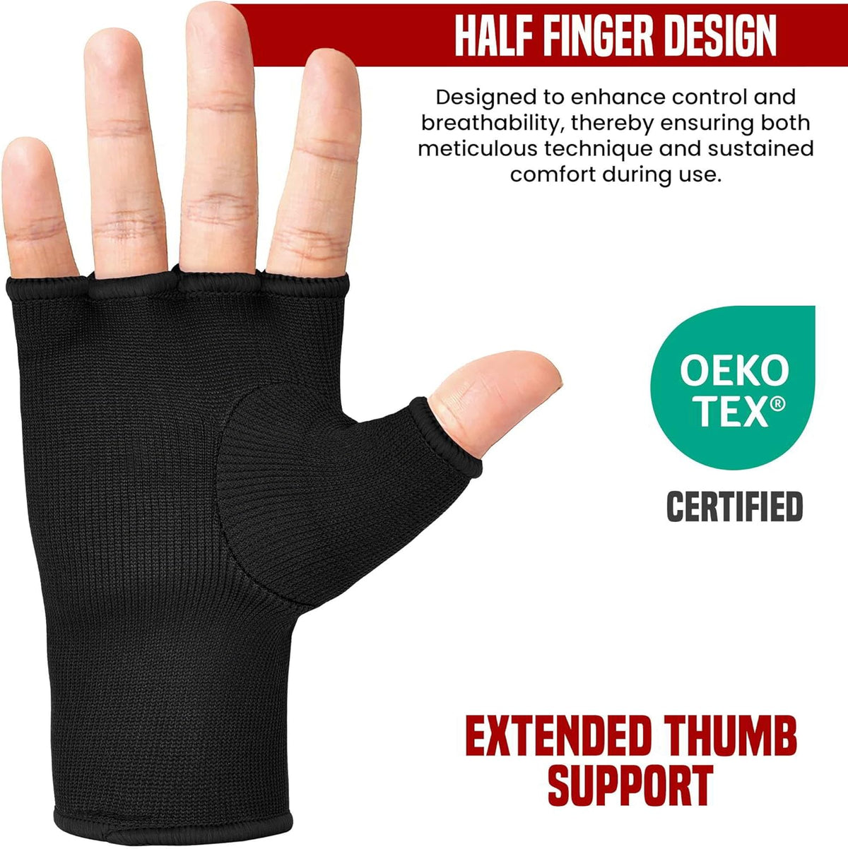 RDX Boxing Hand Wraps - Half Finger Elasticated Inner Gloves for Men & Women | Fist Protection for MMA & Kickboxing