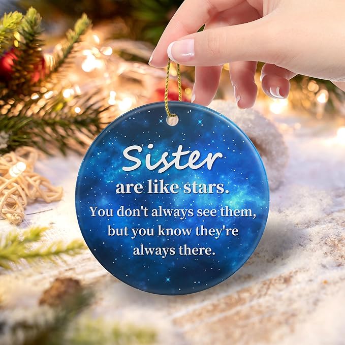 Sisters are Like Stars Christmas Ornament for Best Friend,Sister Friendship Gifts for Women Sisters Best Friends Bestie BBF,Ceramic Friendship Ornament Gift for Christmas Decoration Birthday Ideas