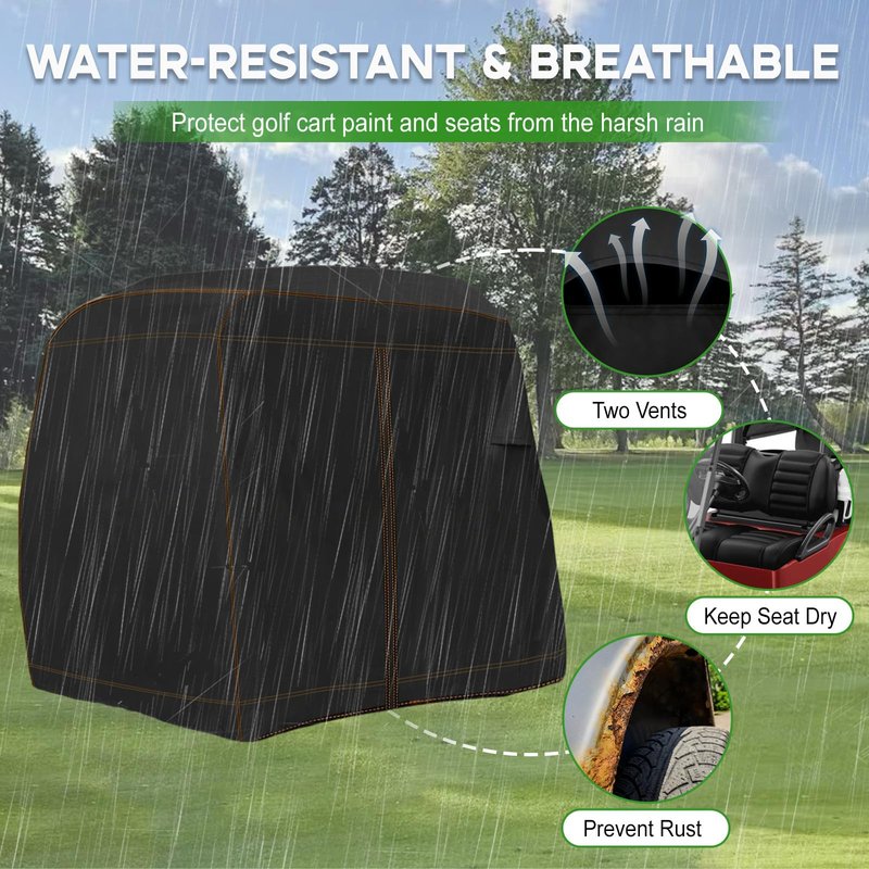 YONQIFON Golf Cart Cover 2 Passengers 420D Heavy Duty Waterproof Windproof Dustproof Universal Compatible with Club Car,EZGO,Yamaha,Golf Cart Rain Cover with Storage Bag