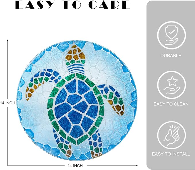 VCUTEKA Patio Side Table Outdoor Accent Table Bistro Coffee Table Plant End Table Small Porch Table Indoor Round Glass Balcony Plant Table Stands Sea Turtle 12''