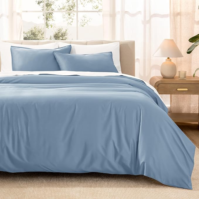 Bare Home 100% Organic Cotton Sateen Duvet Cover Set - Twin/Twin Extra Long - 400 Thread Count - Smooth Sateen Weave - Warm & Luxurious - Duvet Cover (Twin/Twin XL, Dusty Blue)