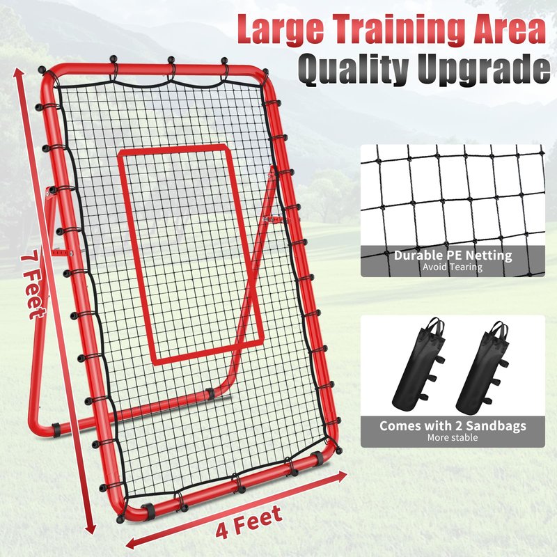 TomCare 7x4FT Volleyball Rebounder Net Bounce Back Training Equipment with 5 Adjustable Angles Volleyball Practice Net for Bumping & Spiking Portable & Steady Indoor Outdoor Rebound with Sandbags