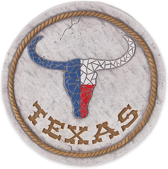 Accent Plus Cement Stepping Stone Collection Decorative Colorful, 10" Diameter, Texas Longhorn
