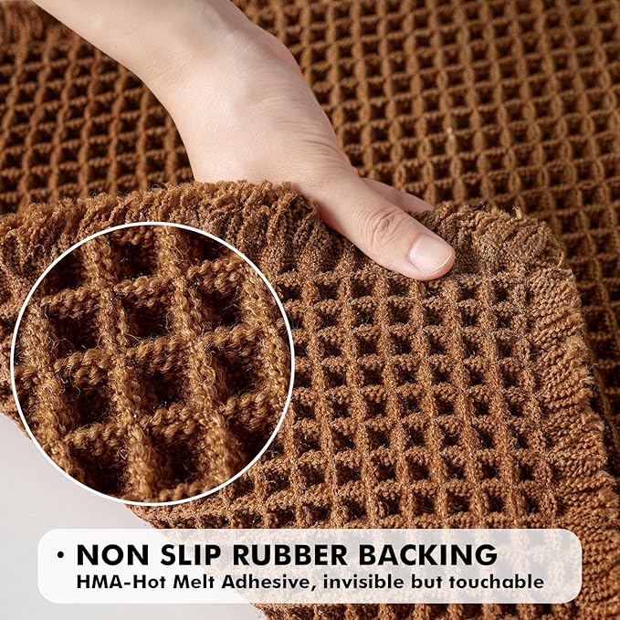 MIULEE Set of 2 Waffle Bathroom Rugs, Fall Boho Bath Rugs Non Slip Washable, Super Absorbent Bath Mats, Ultra Soft Rubber Backed Shower Mats for Bathroom Floor, Tub and Shower, Terracotta, 17x24 Inch