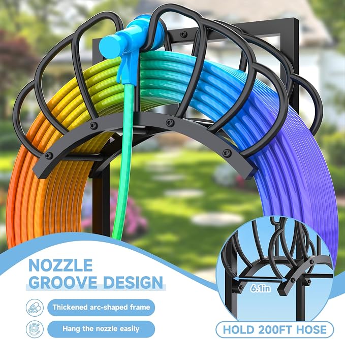 Garden Hose Holder for Outside, Heavy Duty Water Hose Holder Holds 160-Feet Hose, Stable Detachable Hose Stand Storage Hanger Rack for Yard Lawn Farm