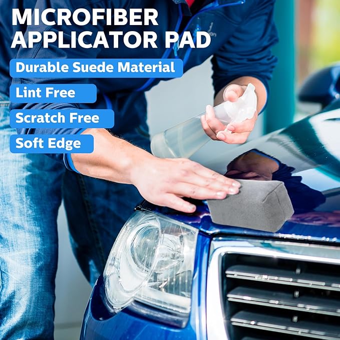 Riakrum 12 Pack Microfiber Applicator Pads Suede Car Detailing Sponge Ceramic Coating Applicator Pads Coating Sponge for Cars Graphene Metal Plastic Trim Ceramic Spray Applying Wax