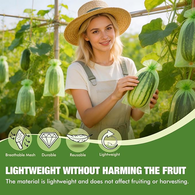 50 Pcs Drawstring Fruit Protection Bags, 8×12 Inch Green Mesh Fruit Net Covers, Anti-Bird Anti-Insect Garden Protective Bags for Fruit Tree, Tomato, Strawberry, Apple, Cherry, Grapes and Vegetables