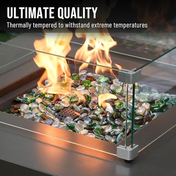 Skyflame 10-Pound Blended Fire Glass Beads for Fire Pit Fireplace Landscaping, 1/2-Inch High Luster Emerald Green, Crystal Ice, Caramel