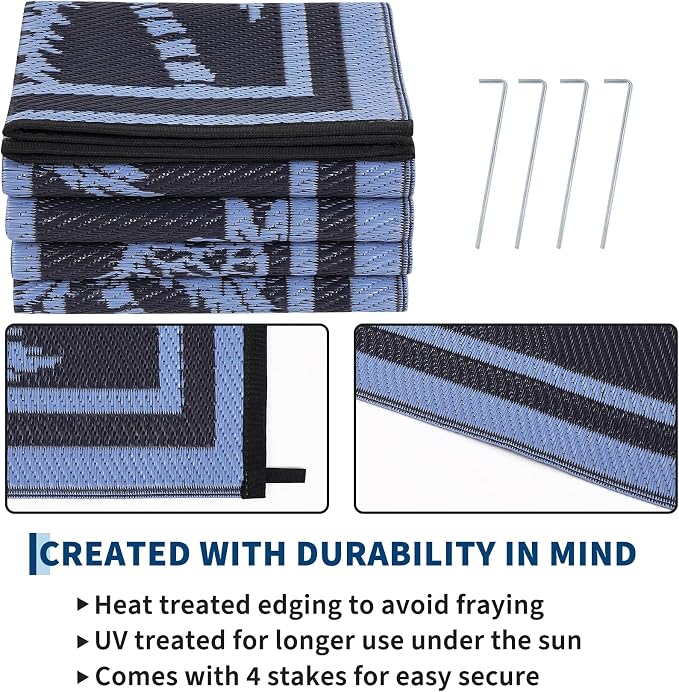 Garvee Outdoor Rug 8x10 Waterproof for Patios, Reversible Plastic Straw Rug, Tropical Leaf Indoor Outdoor Rugs, Large Area Rug for RV, Camping, Deck, Picnic Mat, Outside Carpet