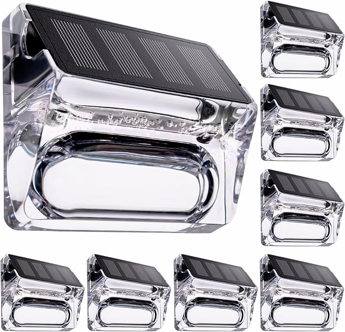 Qualdout Solar Outdoor Lights 8 Pack, Solar Fence Deck Lights, Waterproof Powered Outside Lighting for Step Railing Wall Pool Stair Yard Garden Patio Decorations