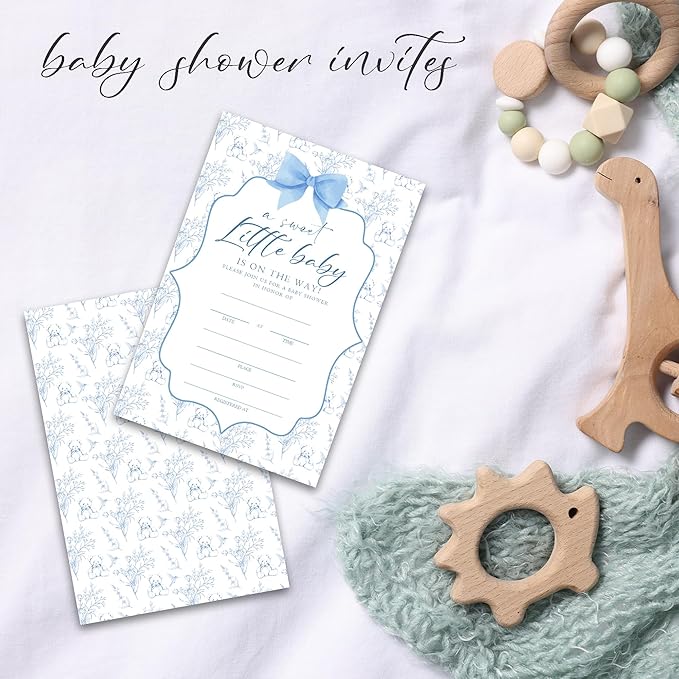 Baby Shower Invitations, A Sweet Little Baby Is On The Way 25 Blue Floral Invites With Envelopes For Baby Girl, Gender Reveal, Baby Shower Favor And Supplies-A02