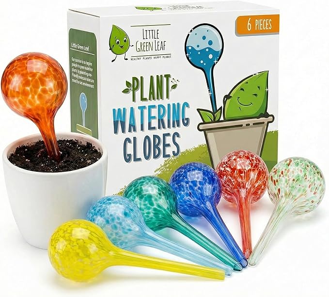 Little Green Leaf Automatic Plant Watering Globes Self Watering Planter Inserts (Set of 6) | Hands Free Multicolor Glass Bulbs | Planter Spikes to Support Indoor & Outdoor Plant Health (100ml)