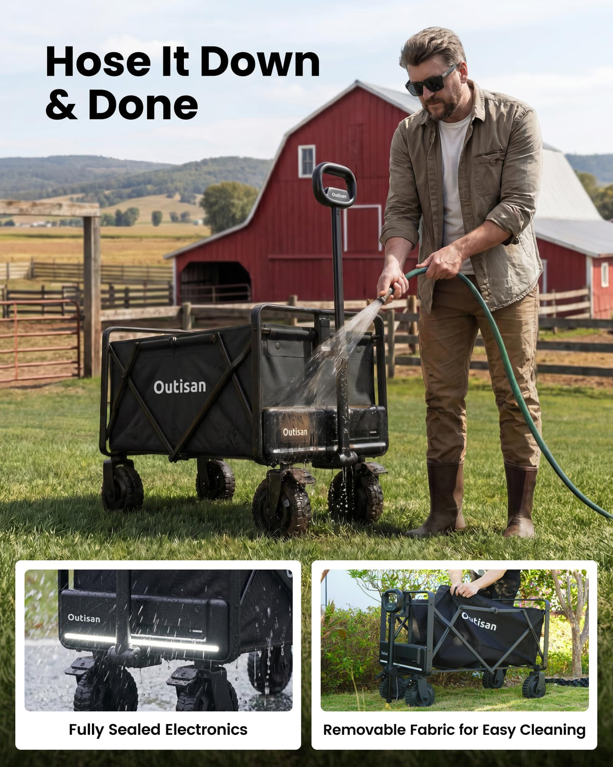 Smart Electric e-Wagon Air 3-Second Fold Cart with 9-Mile Range 300LB Heavy-Duty Dual Motor Wagon All-Terrain Collapsible Wagon for Grocery, Camping, Beach Jet Black