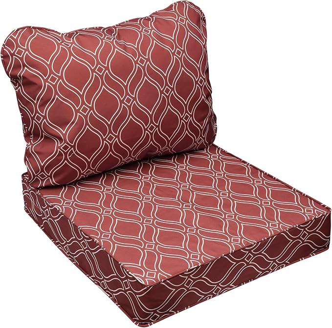 AAAAAcessories Outdoor Seat Cushions for Chairs, Fade-Resistant, Waterproof Patio Furniture Replacement Cushions, 20" x 18" x 3" + 20" x 17", Clay Red Vine Trellis