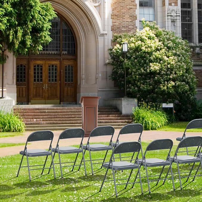 VINGLI 8 Pack Folding Chairs with Padded Seats, Metal Frame with Pu Leather Seat & Back, Capacity 350 lbs, Gray