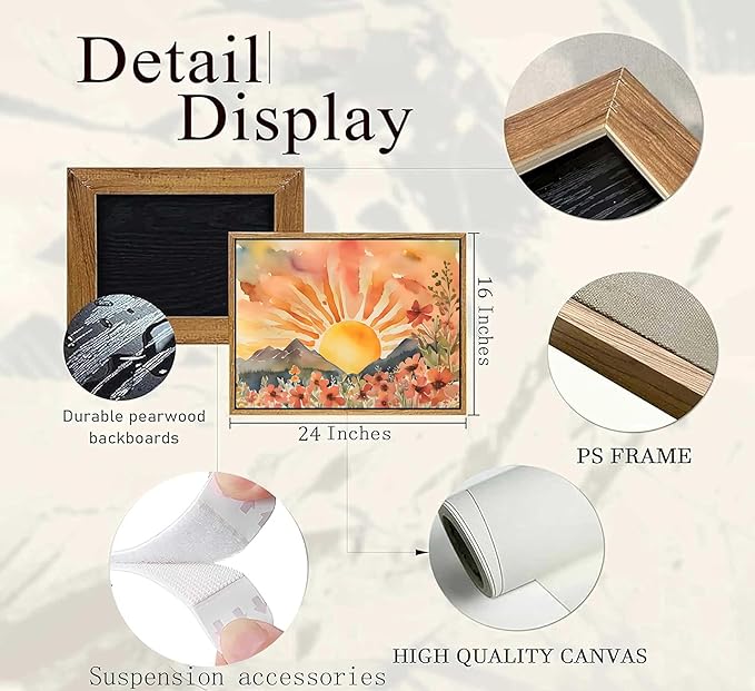 Framed Boho Sun Canvas Wall art Mid-Century Modern Abstract Bohemian Sunset in