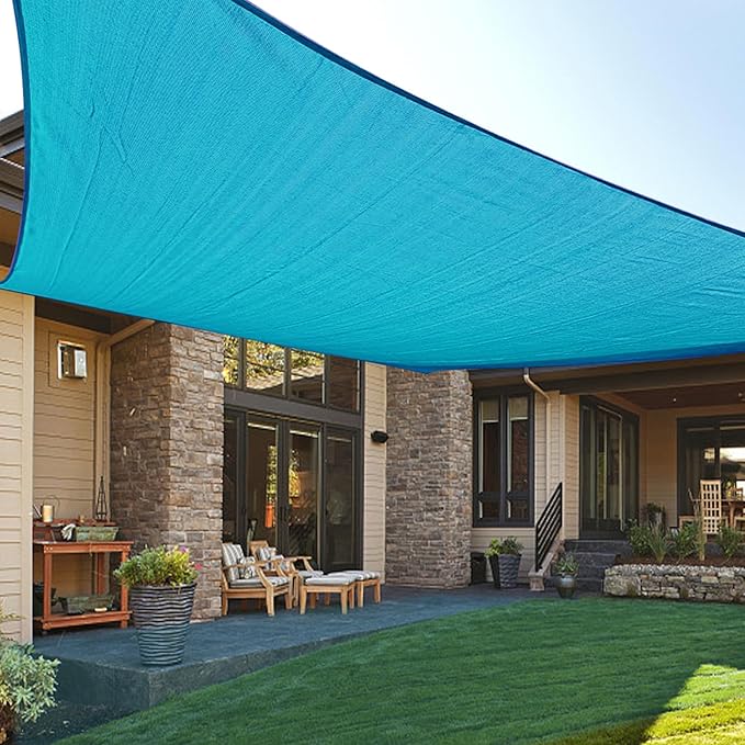 LOVE STORY Custom Size 8'x18' Turquoise Blue Sun Shade Sail Rectangle UV Block Canopy Patio Sail Sunshades Fabric for Outdoor Garden Carport (We Make Custom Size)