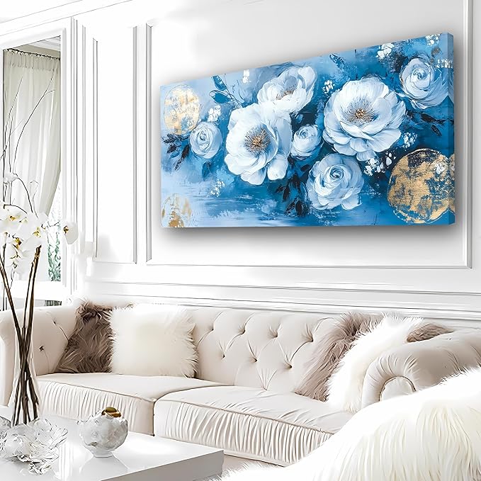 Abstract Wall Art Canvas Print Flower Painting Bathroom Decor Paintings Modern Style Living Room Bedroom Office Home Kitchen Decorations Nature Landscape Artwork Wooden Frame 20x40 inches
