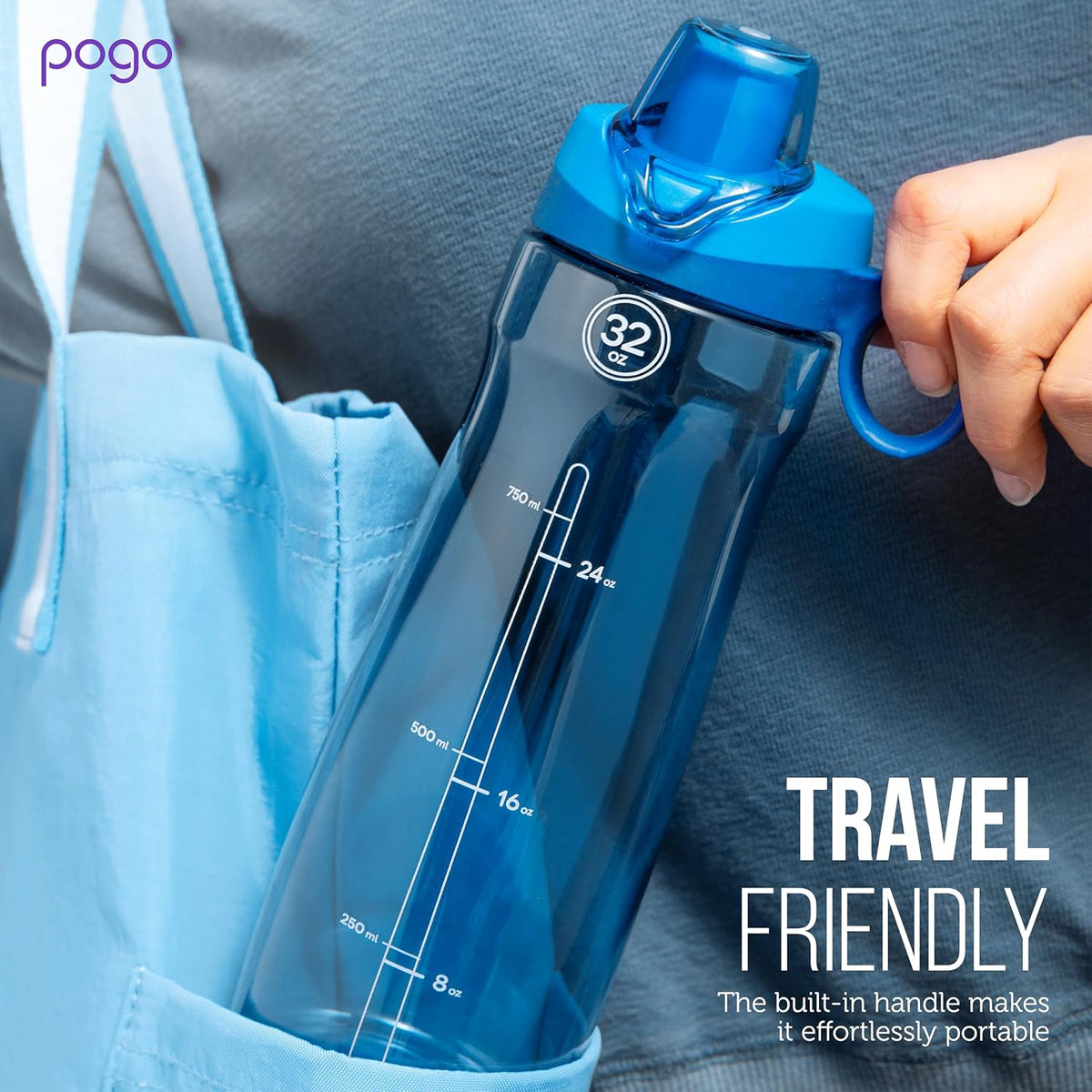 Pogo Water Bottle - Reusable BPA-Free Plastic with Chug Lid & Carry Handle | 18oz, 32oz, 40oz, 64oz