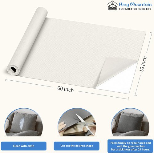 KING MOUNTAIN Canvas Repair Patch - 16x60 Inch Self-Adhesive Waterproof Fabric for Sofas, Tents & More (Off White)