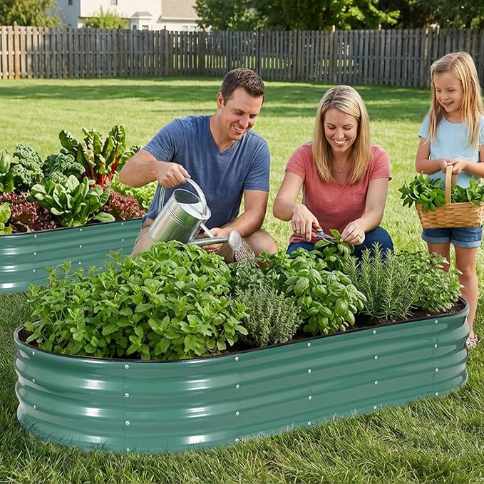 INNO STAGE Galvanized Raised Garden Bed, 6x3x1FT Oval Metal Raised Garden Beds for Vegetables, Rust-Resistant & Easy Assembly, Outdoor Planter Box for Gardening, Flowers, Herbs (Green)