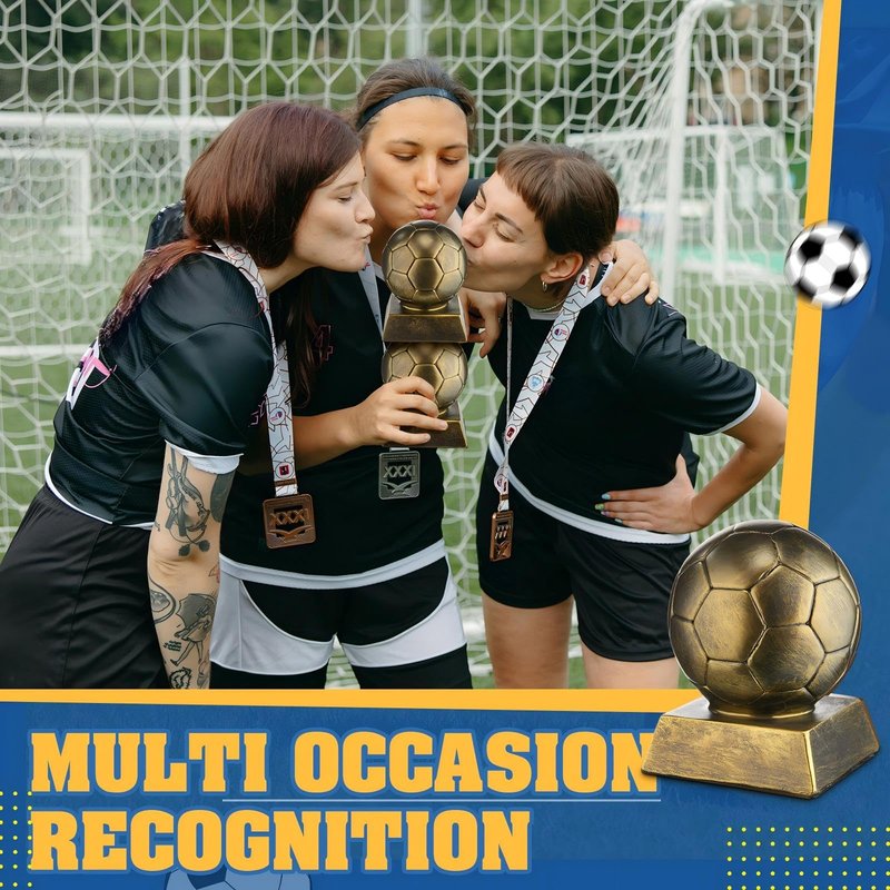Liliaafar 1 Pcs Soccer Trophy Award Resin Soccer Medals Collectible for Sports Achievements, Office Desk Decor, Trophy Case Display (Style1,Bronze Golden)