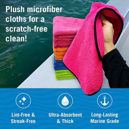 Better Boat Microfiber Cloth Kit - 12 Lint-Free Cleaning Towels for Cars, Boats & Home