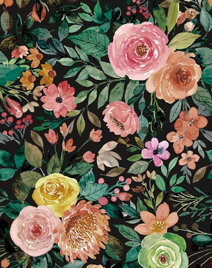 JiffDiff Blooming Floral Wallpaper Peel and Stick Pink Impressionist Floral