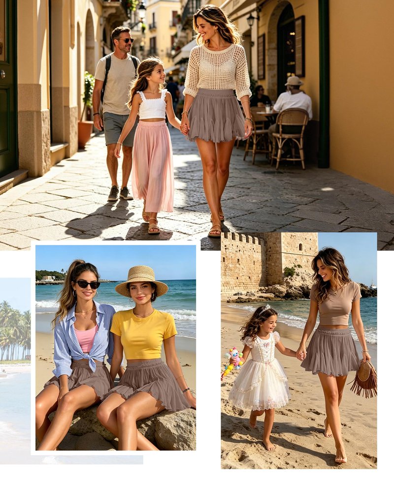 Women's Flowy Shorts Casual Linen Boho Ruffle Mini Skirts Pleated High Waist Cute Butterfly Skorts with Pockets Summer Trendy-Camel M