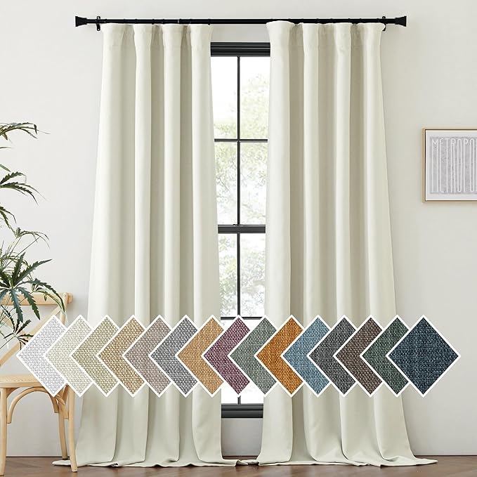 NICETOWN Thick Faux Linen Bedroom Curtains 108 inches Long, Room Darkening Dual