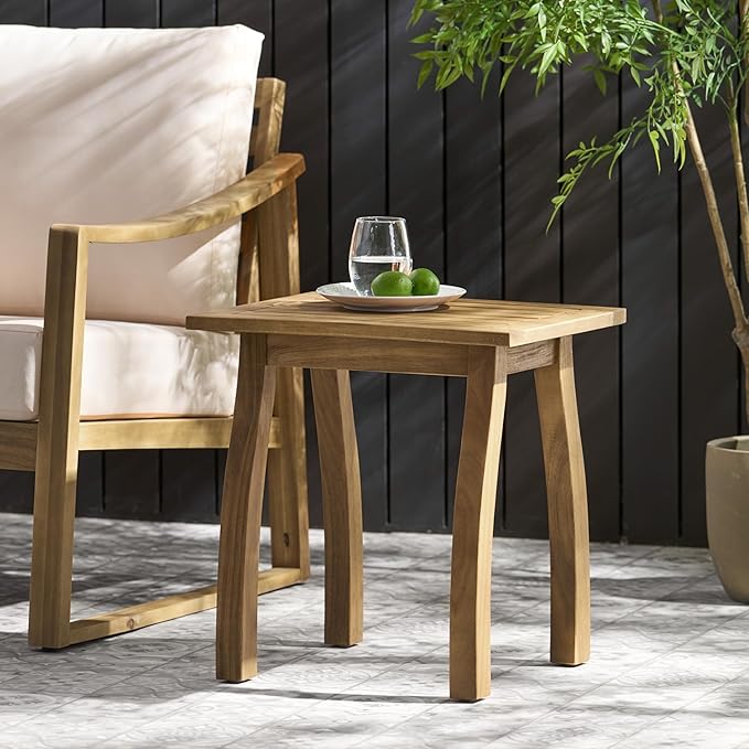 Christopher Knight Home Selma Acacia Wood Outdoor Side Table, Decorative Rectangular Small Accent Table, Weather Resistant Patio End Table for Balcony Beach Pool Side, Slatted Design, Natural Stained